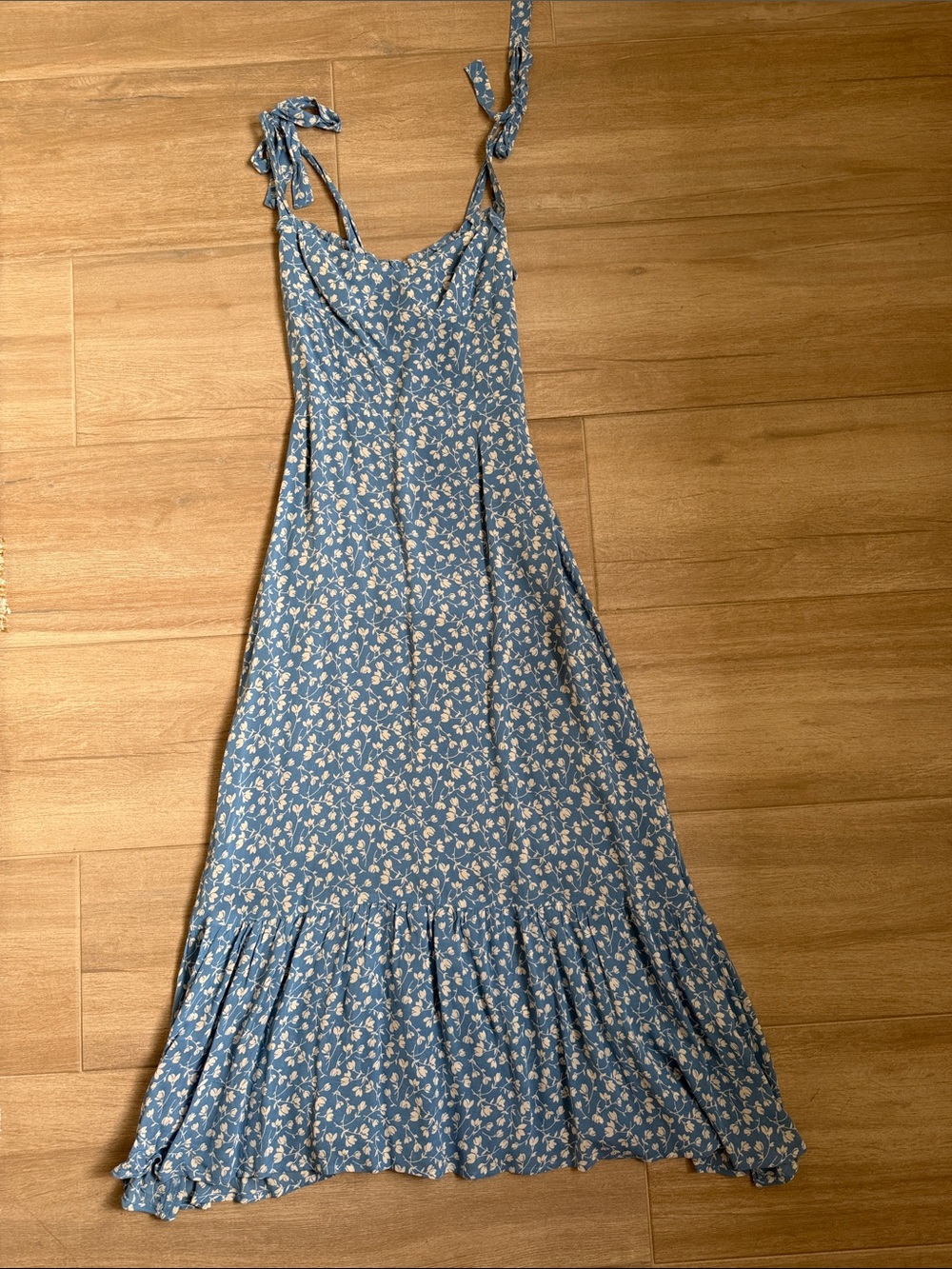 Reformation Blue Floral Tie-Strap Maxi Dress